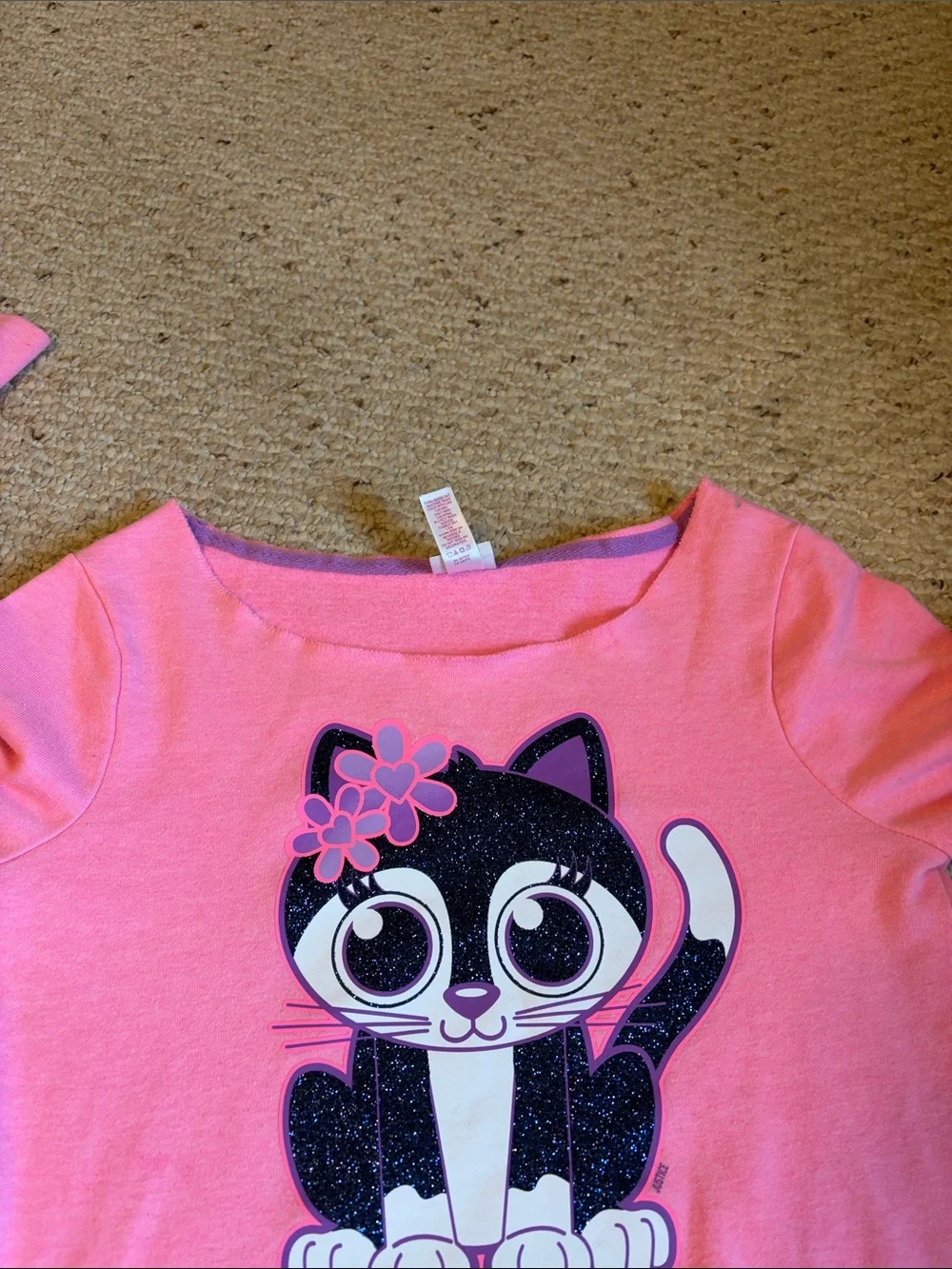 Justice Kids Girls Pink Long-Sleeve Cat Graphic Sweatshirt